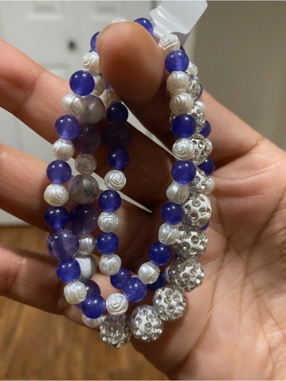 Amethyst & Howlite Rhinestone Healing Stacked Bracelets - Picture 7 of 9
